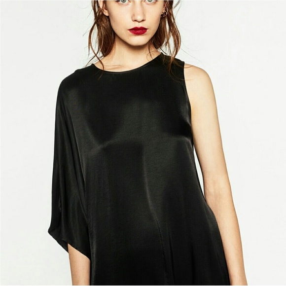 ZARA | Satin One-Sleeve Asymmetrical Dress - Picture 4 of 7